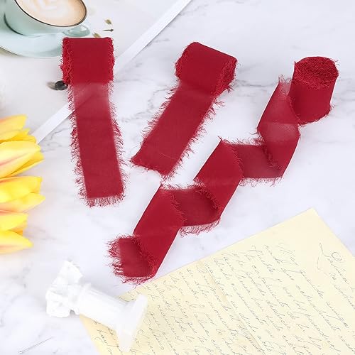 Miniatura 4 de 3 rollos de cinta de gasa de 1.5 pulgadas x 5.5 yardas, cinta de seda colorida hecha a mano con flecos para bodas, envolturas, bricolaje, decoración