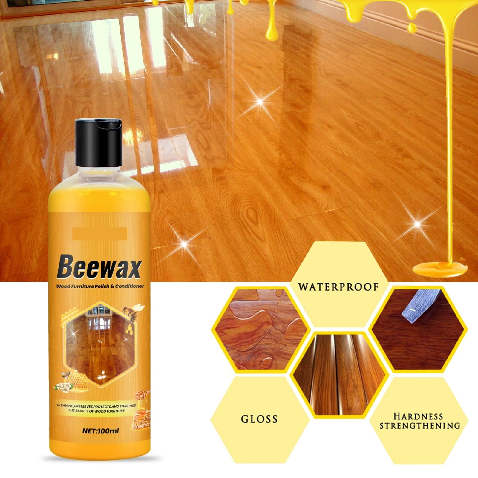 5 unidades de 100 ml de cera de abejas for pulir pisos de madera, multiusos, for muebles de madera, polvo, suciedad, manchas, limpiador abrillantador de madera.