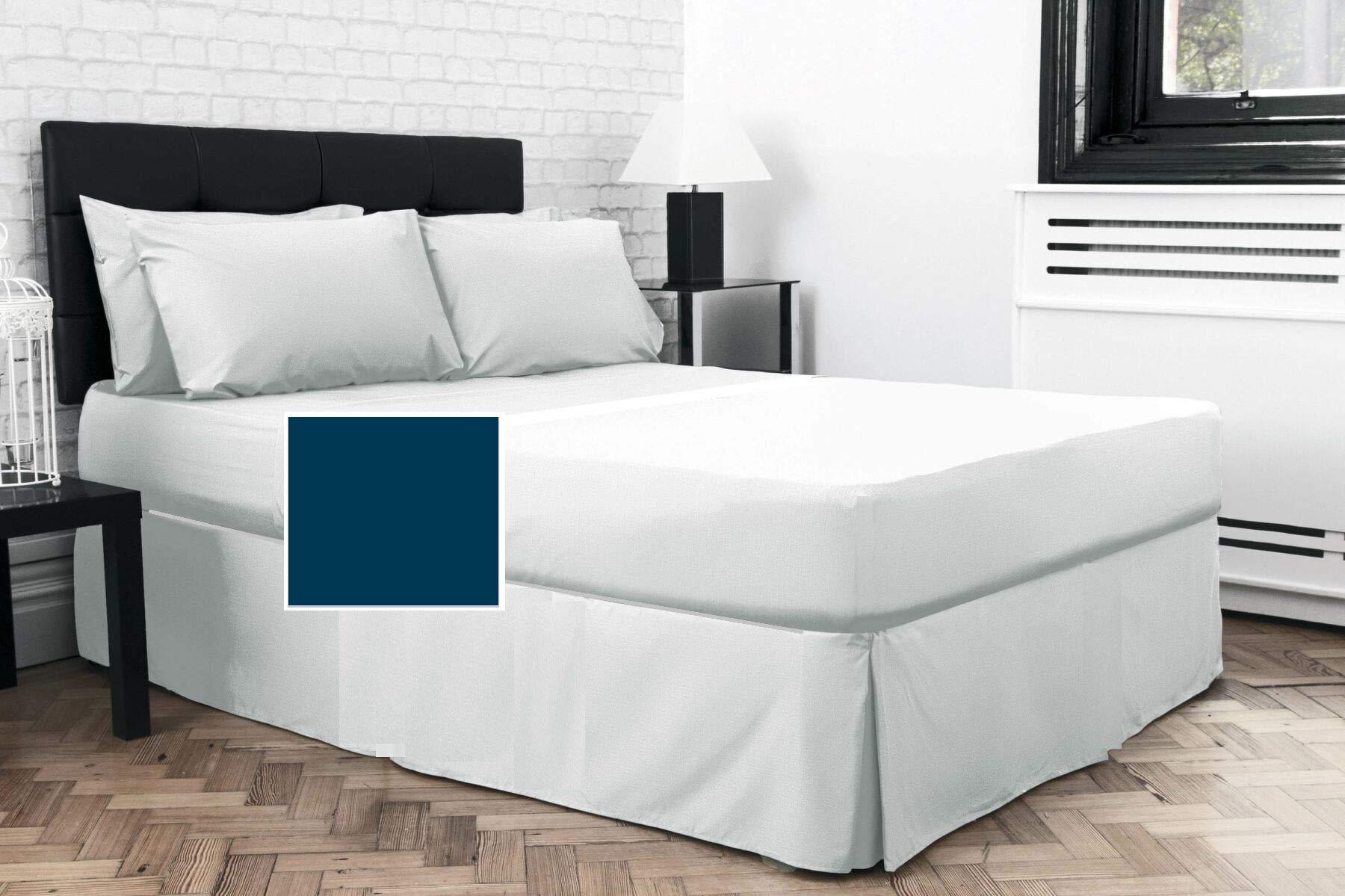Bedtime Comforts Ltd Blue Emperor Size Pleated Fitted Valance Sheet 7' X 7' (84" X 84") Over Mattress (Navy 15" Depth)