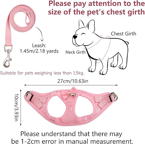 Miniatura 2 de Arnés de algodón para gato y correa para caminar, color rosa, a prueba de escapes, chaleco suave, ajustable, chaqueta transpirable para perros