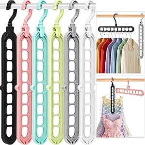 Closet Organizers and Storage,College Dorm Room Essentials,Pack of 6 Multifunctional Organizer Magic Space Saving Hangers with 9 Holes Storage Organization for Wardrobe Closet