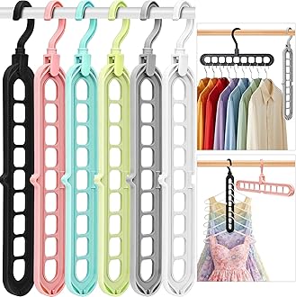 Closet Organizers and Storage,College Dorm Room Essentials,Pack of 6 Multifunctional Organizer Magic Space Saving Hangers with 9 Holes Storage Organization for Wardrobe Closet