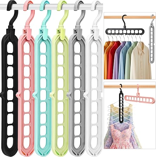 Closet Organizers and Storage,College Dorm Room Essentials,Pack of 6 Multifunctional Organizer Magic Space Saving Hangers with 9 Holes Storage Organization for Wardrobe Closet