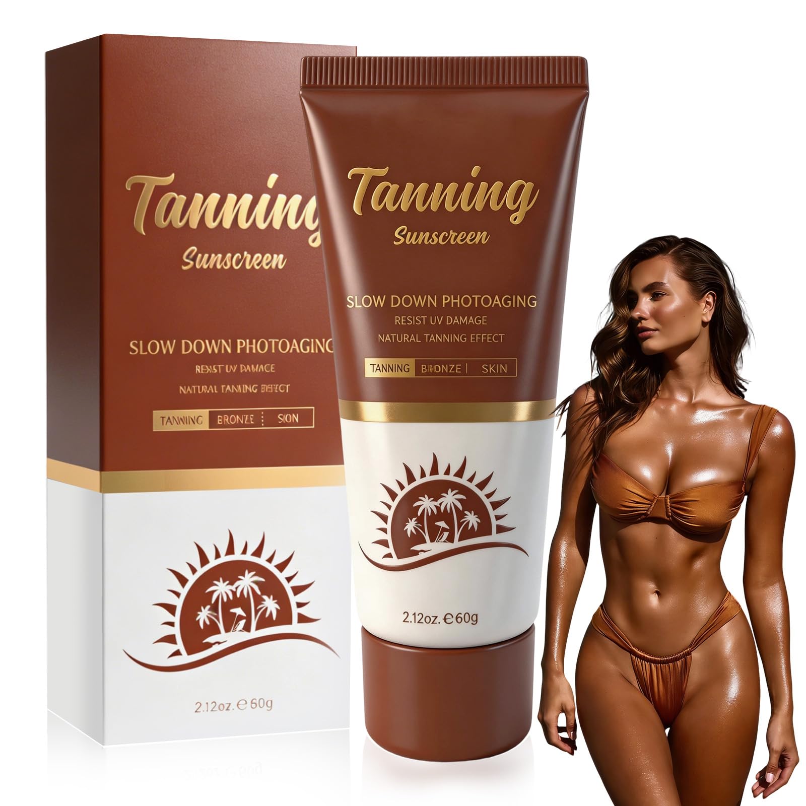 60g Potenciador del Bronceado, Crema de Bronceado Rápido, Loción Bronceadora Rápida, facilita un bronceado homogéneo en cuerpo y rostro, textura ligera de rápida absorción