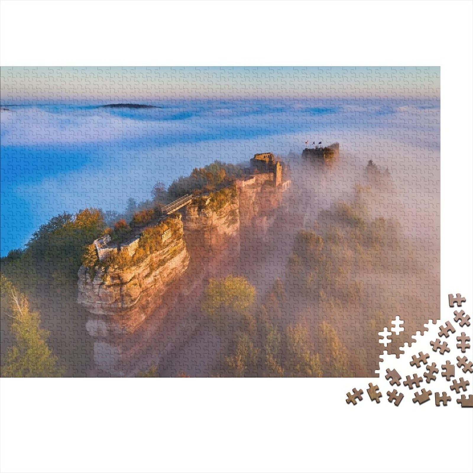 Cliffside Landscape Jigsaw Puzzle 1000 Pieces Recyclable Misty View Senior Puzzles Educational Game Decompression Ideal for Family And Friends Birthdays 52x38cm/1000pcs