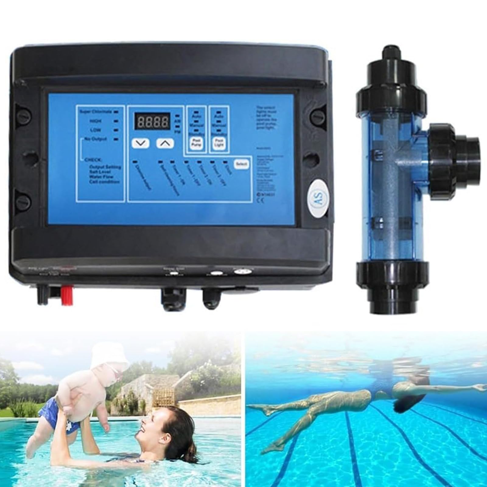 Generador de cloro salino para piscina y spa - Clorador electrolítico, equipo de tratamiento de agua de 30 g/h, accesorios de piscina para una cloración eficiente