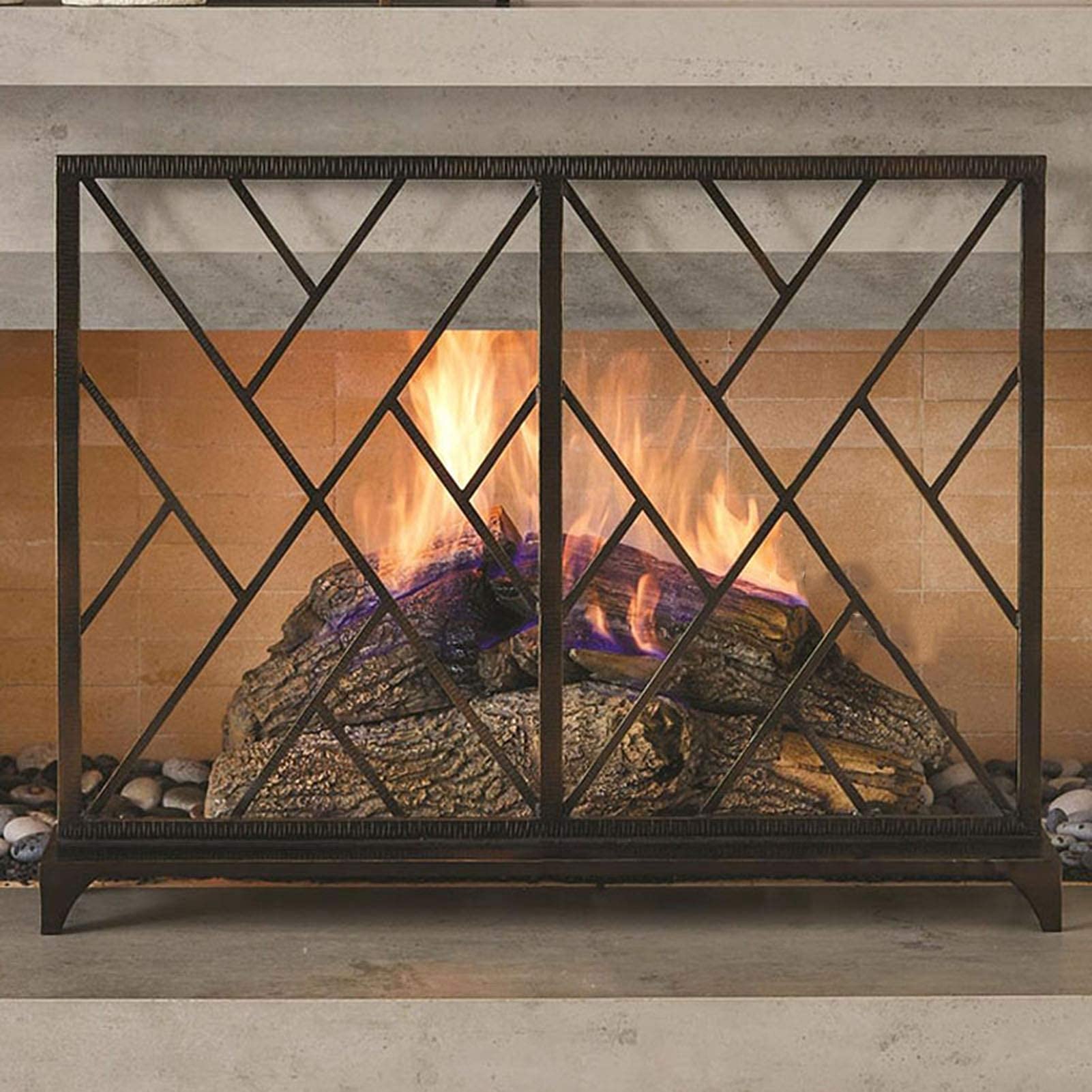 Parascintille in Ferro battuto a Pannello Singolo, Parascintille Piatto Grande per Decorazione Camino del Soggiorno, 39,4 × 7,9 × 30,7 Pollici Present