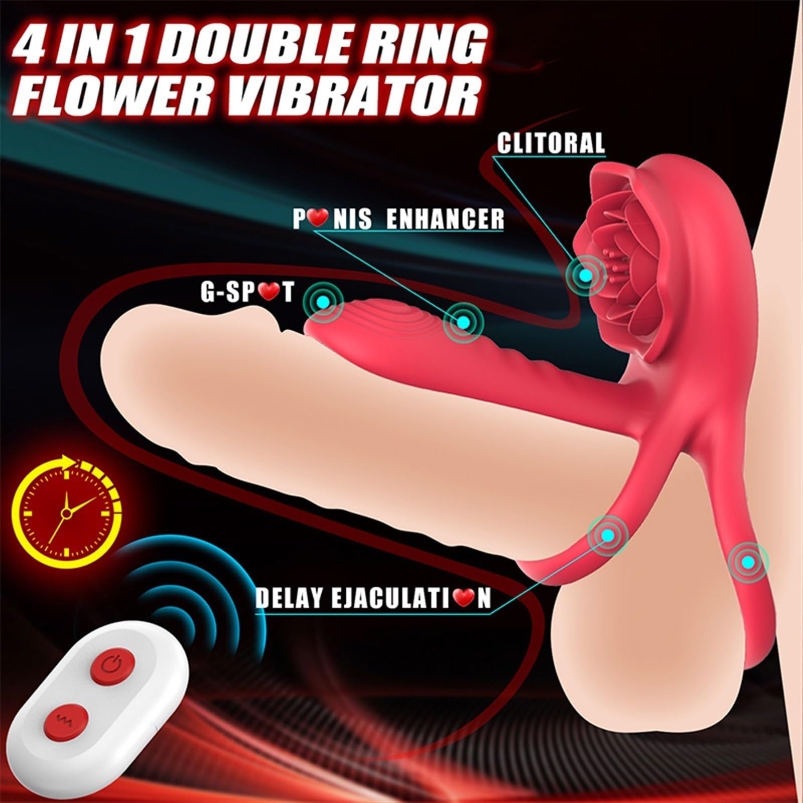DAGIN Anillo vibratorio para pene con estimulador de clítoris Rosa, Anillo de pene de Placer, vibrador para Parejas, Juguetes sexuales para Adultos para Hombres y Mujeres