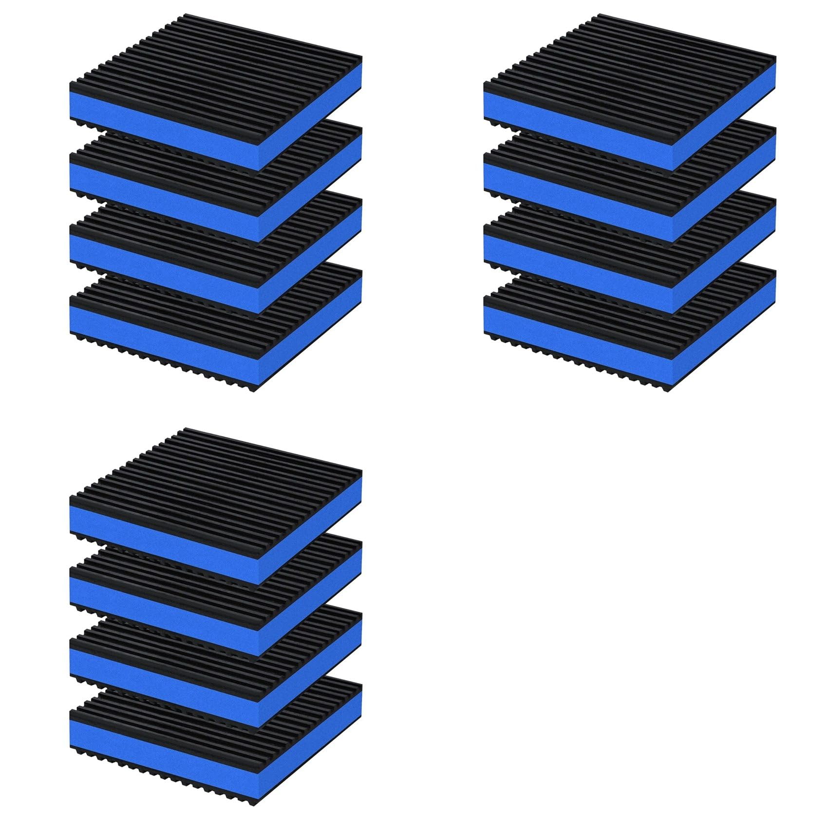 Jnchdghwa Blue & Black 12Pcs Anti Vibration Pads 4X4x7/8Inch Sound Isolation Ribbed Rubber Mats With Eva Center, Vibration Isolation Pads