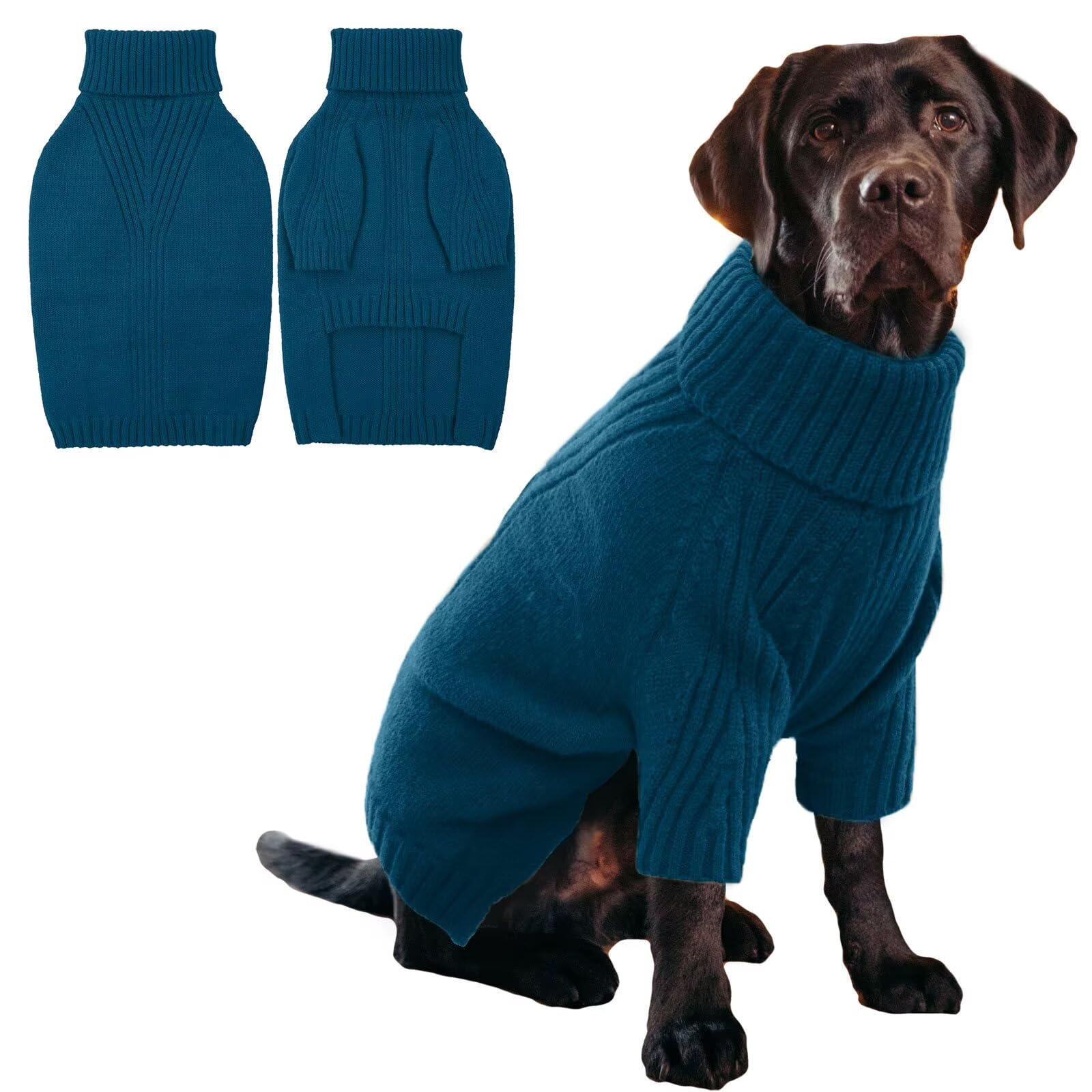 IECOii Dog Jumper XL,Extra Large Dogs Jumper for Christmas Clothes,Pet Thick Warm Knit Dog Clothes Boy Girl,Turtleneck Dogs Sweaters Fall Winter Apparel for Pitbull Labrador Retriever,Peacock Blue,XL