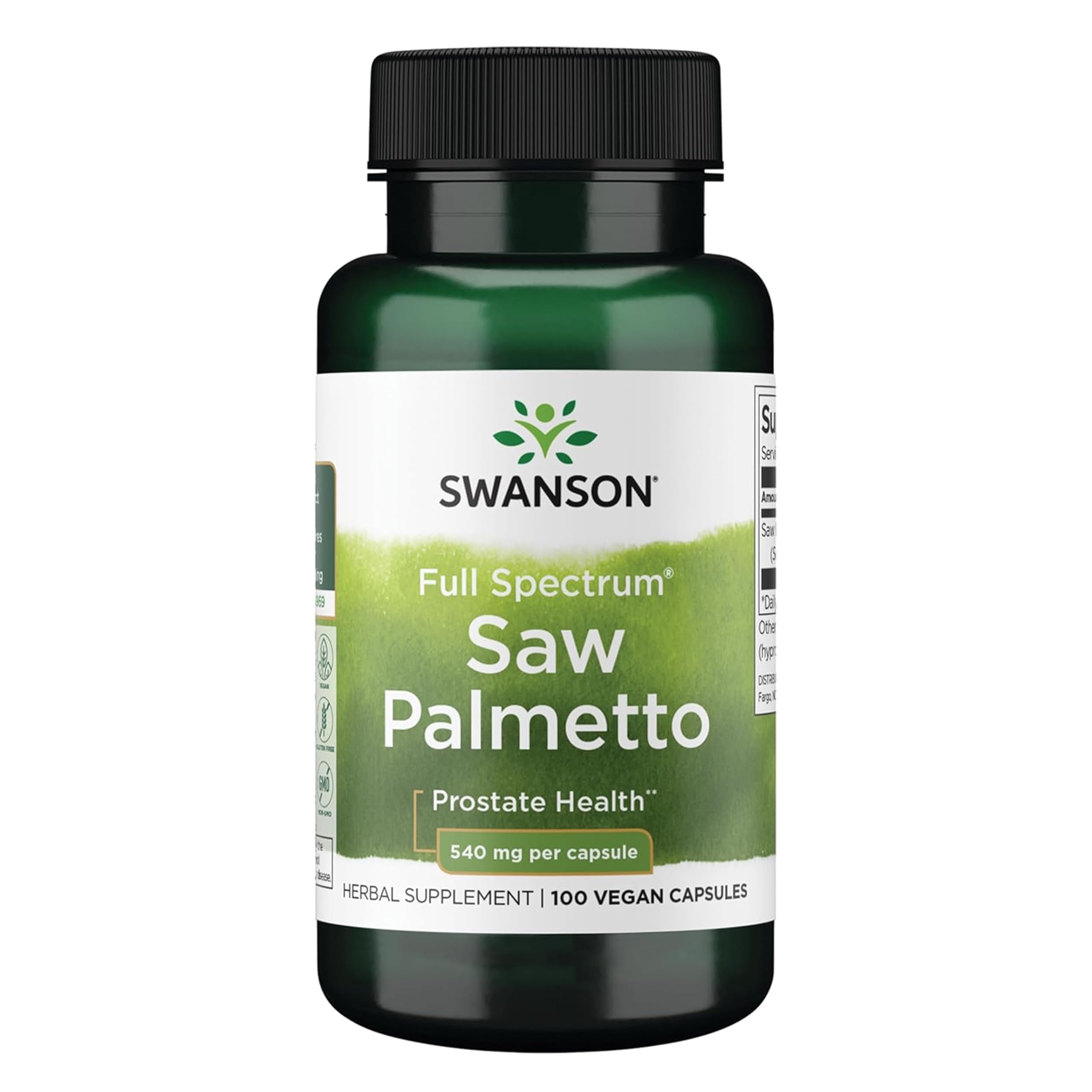 Swanson Saw Palmetto Full Spectrum, 540 mg, 100 Vegan Capsules 100 Count (Pack of 1)