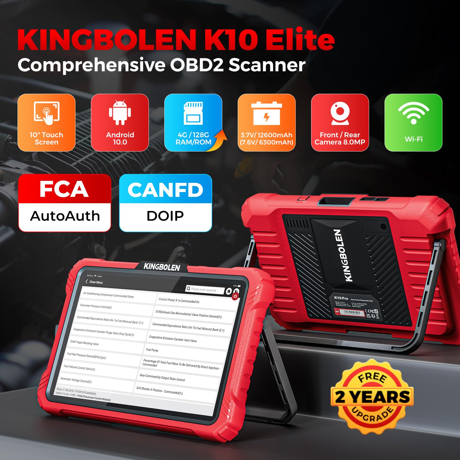 KINGBOLEN K10 Elite Obd2 urządzenie diagnostyczne, dwukierunkowe urządzenie diagnostyczne na poziomie OE, wszystkie systemy, urządzenie diagnostyczne z kartą topologii, kodowanie ECU, FCA Can FD i