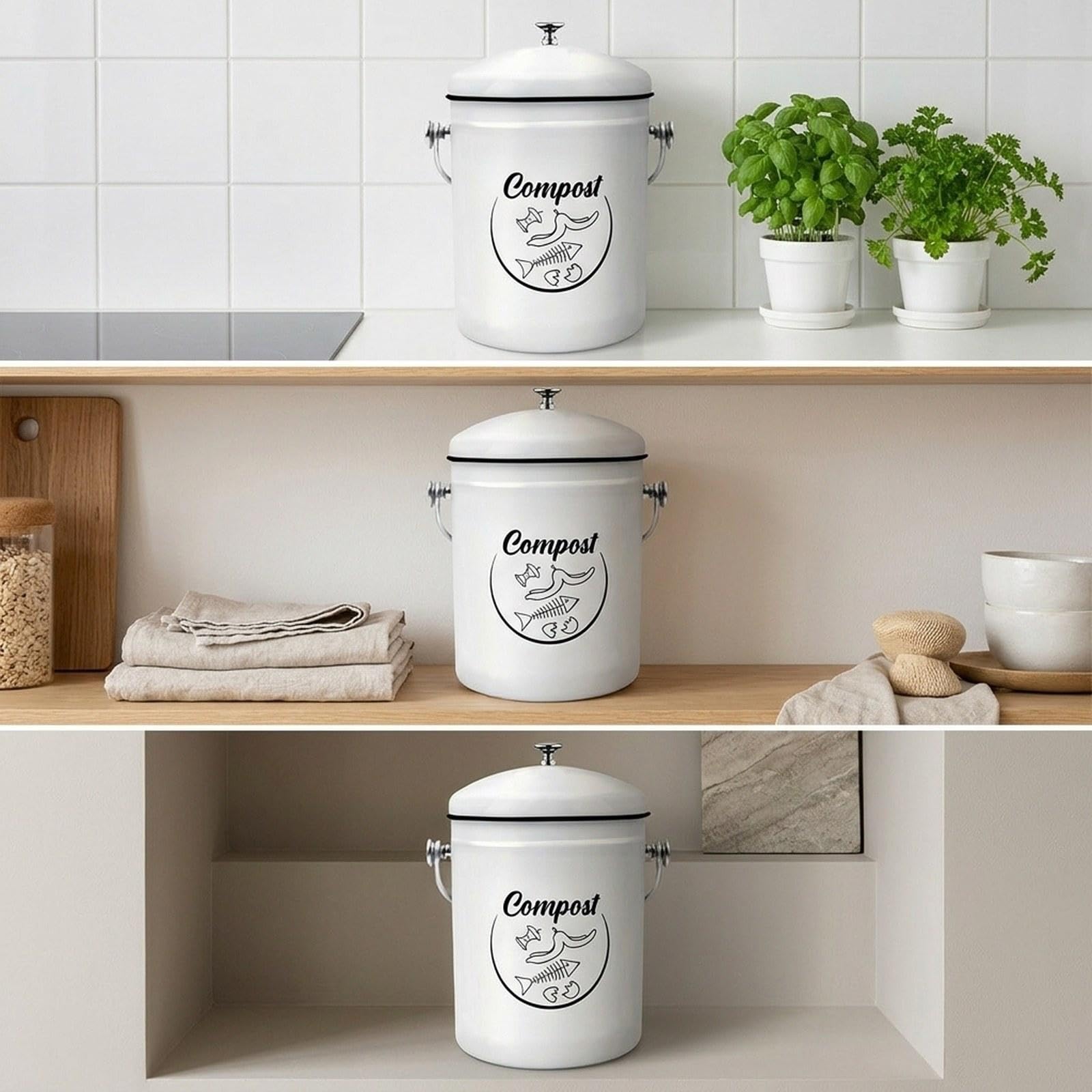 Composteur comptoir, seau à compost d'intérieur avec poignées, 5 L, indispensable en cuisine, seau robuste pour déchets alimentaires avec