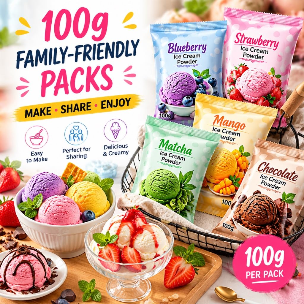 Mezcla Casera De Helado En Polvo: 7 Sabores, Paquete 100 G For Casero Blando/duro, Fácil Usar