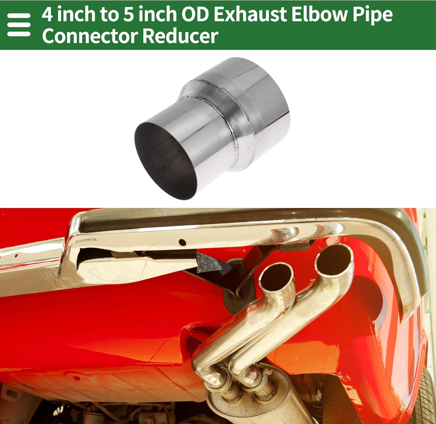 Motoforti 4" OD to 5" OD Mandrel Exhaust Bend Elbow Concentric Reducer T304 Stainless Steel Pipe Adapter 6 Inch Length Silver Tone