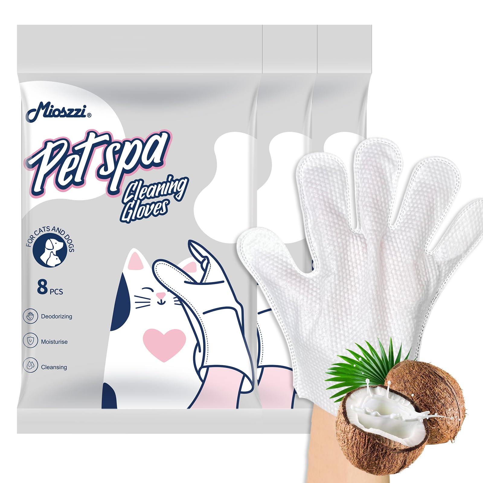 MIOSSZI 24 pcs Pet Gloves Wipes for Dogs & Cats Wipes Cleaning Deodorizing Hypoallergenic No-Rinse Pet Grooming Wipes Unscented Extra Thick Bathing Wipes for Pet Dry Cleaning Daily Care and Travel