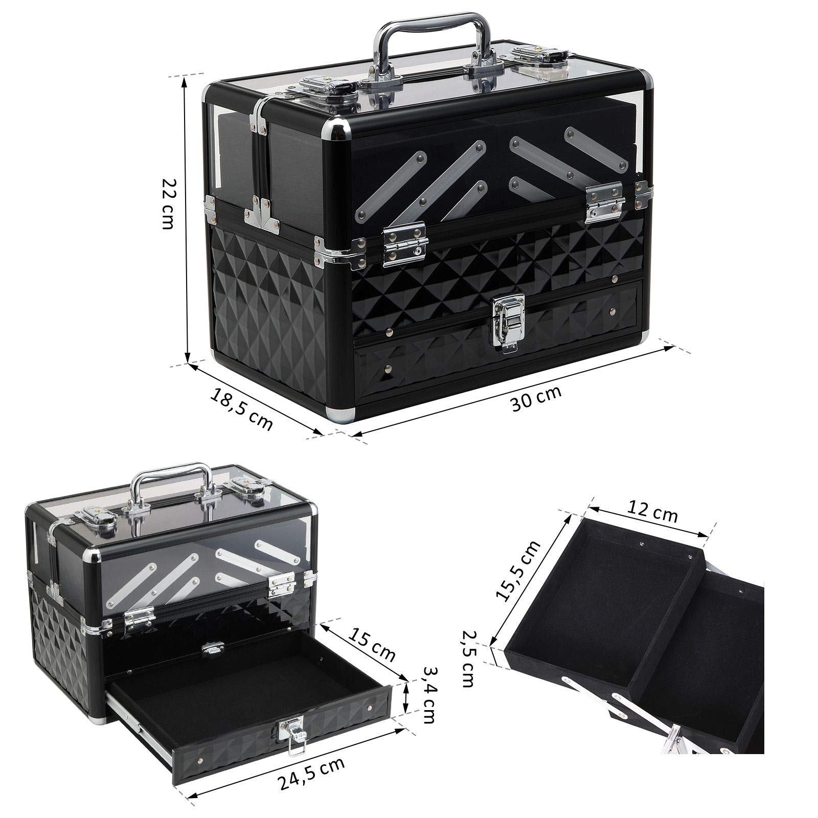 Kosmetyczka - kufer do przechowywania produktów kosmetycznych - wymiary 30L x 18W x 22H cm - aluminiowa rączka zamka. różowy akryl