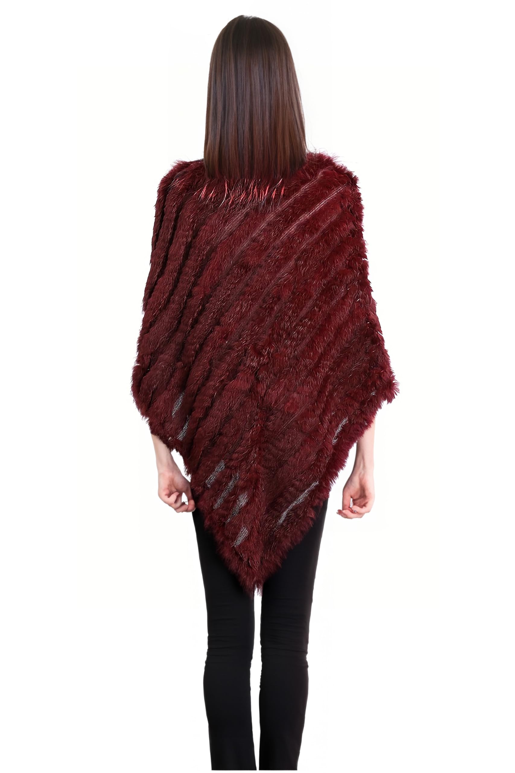 HEIZZI Naturale Pelliccia di Coniglio Poncho a Maglia Pullover
