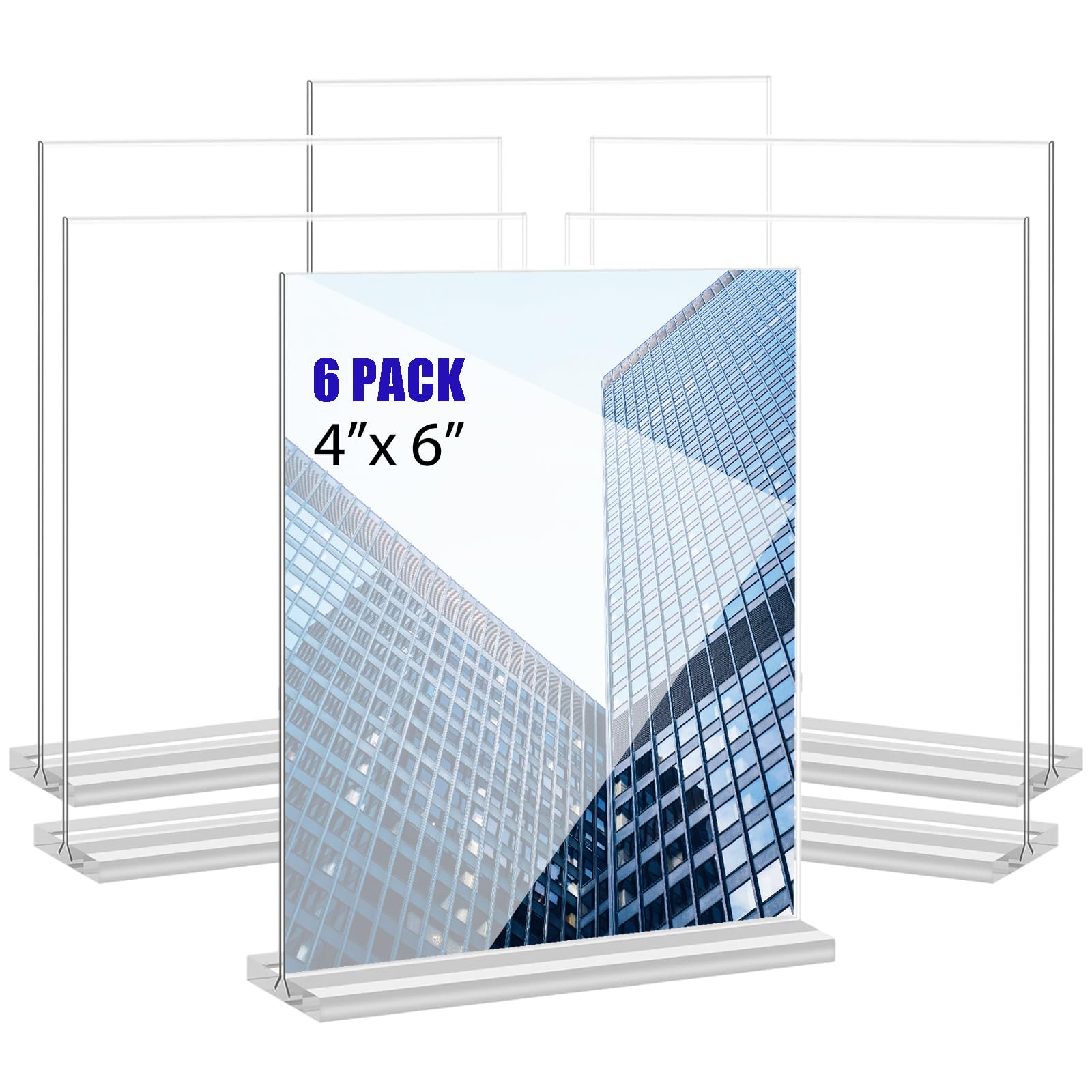 Acrylic Sign Holder 4x6 Inches 6 Pack T Shape Desktop Display Stand Vertical Double Sided Clear Table Menu Flyer Holder for Restaurants, Office, Shop,