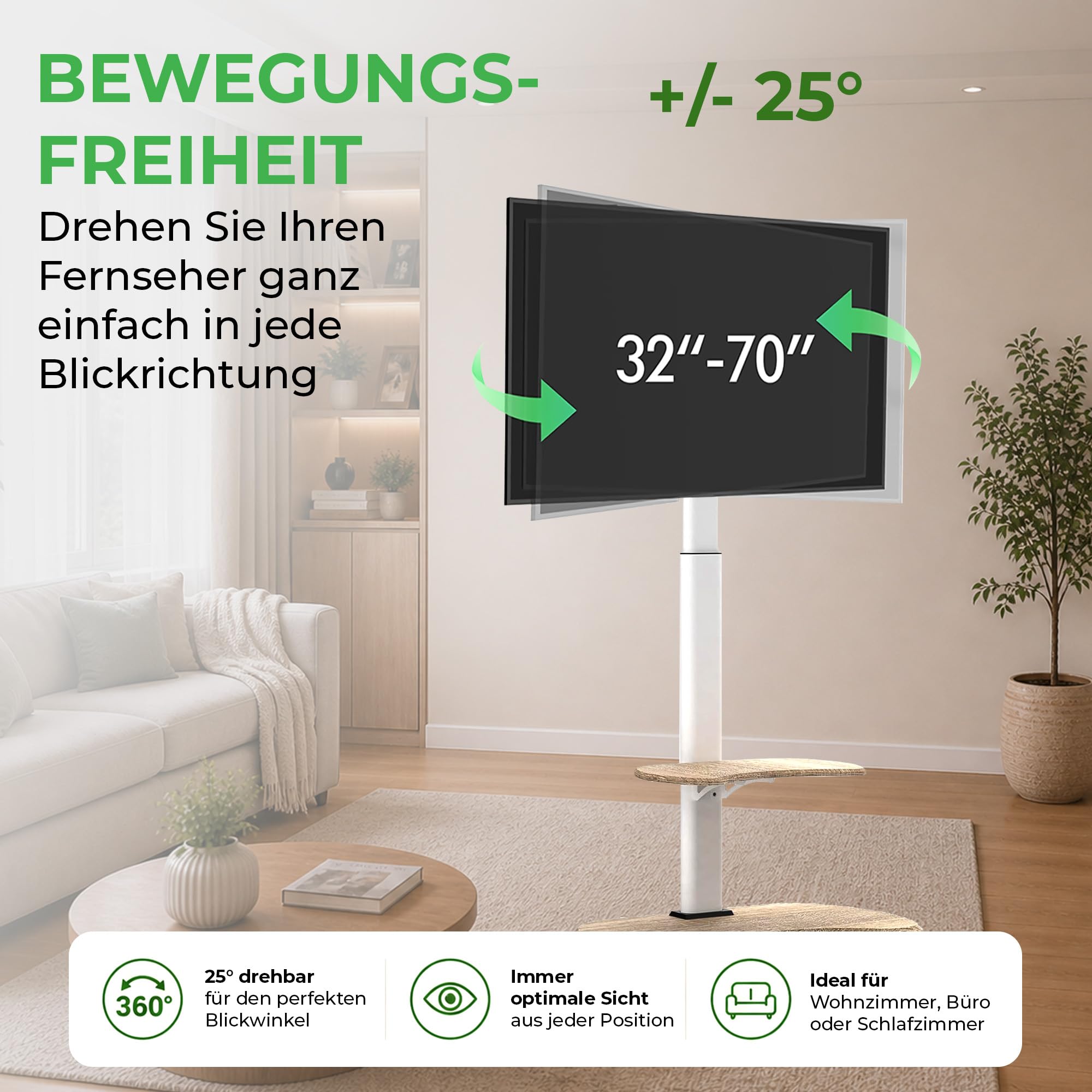 Stellar TV Ständer Rollbar mit Holzregal - Höhenverstellbar Schwenkbar TV Rollwagen mit Rollen für 32-70 Zoll Fernseher bis zu 45 kg - Universal TV Standfuss Max VESA 600x400
