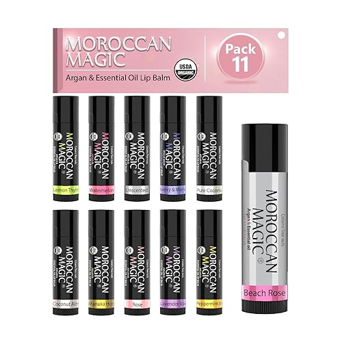 Moroccan Magic Bálsamo labial orgánico y SPF15 paquete variado de 11 piezas Argán orgánico y aceites esenciales Suave Natural No tóxico Libre