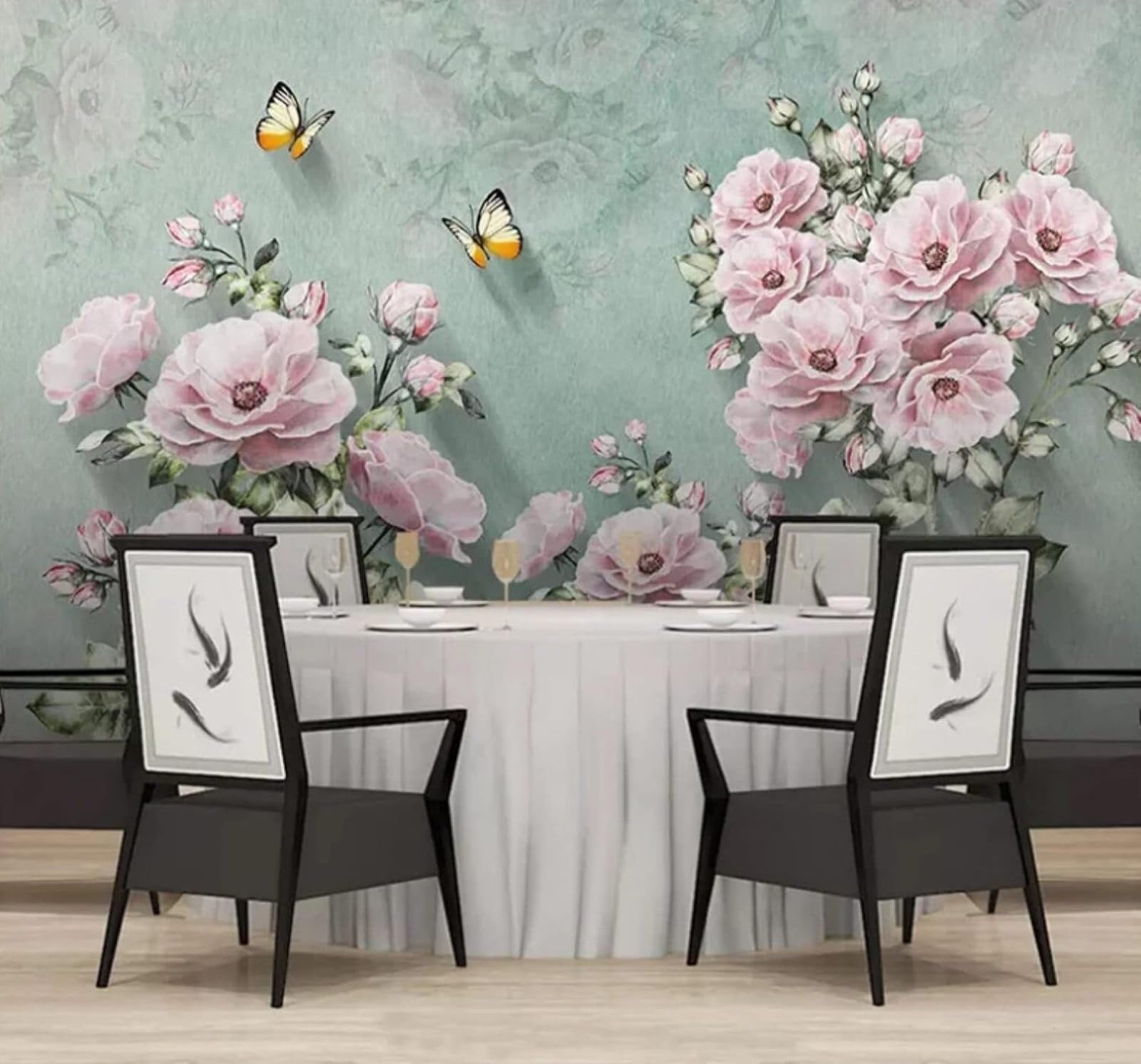 XLMING Retro Beautiful Three Dimensional Flowers Butterflies 3D Wallpaper Luxury Silk Study Dining Feature Sofa Grey Bedroom Living Room Tv Decorative Wall-200cm×140cm