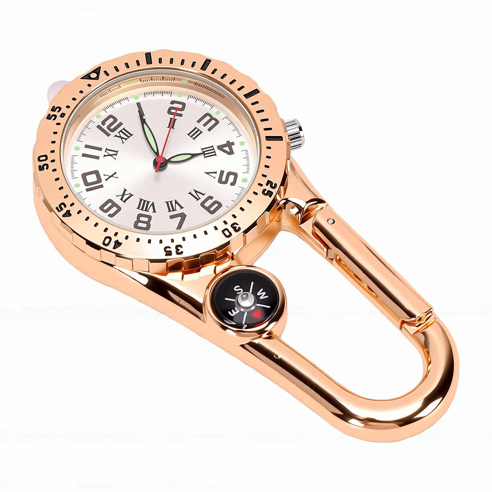 ZJchao Orologio con Moschettone e Bussola, Clip da Tasca, Impermeabile, Antiurto, Quadrante Luminoso, in Acciaio Inossidabile, Ideale per Escursionismo, Campeggio e Avventure All'