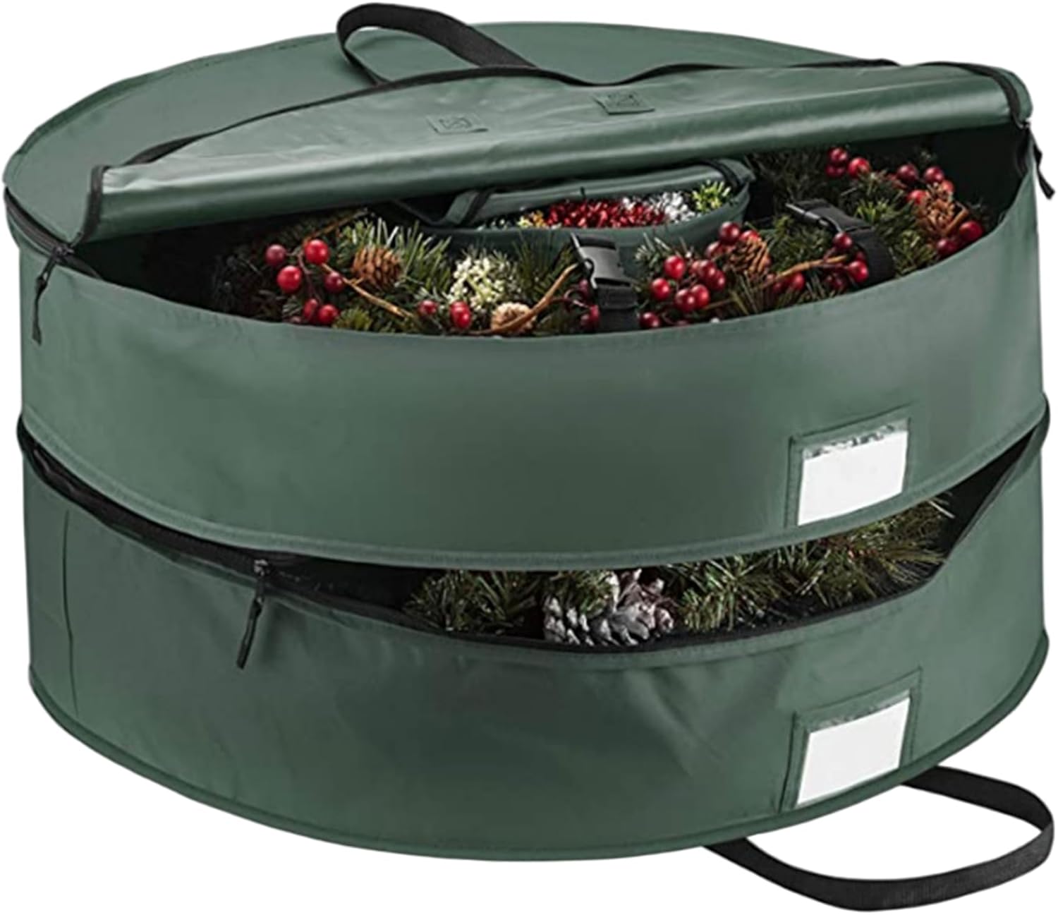 Wreath Storage Bag, Double-Layered Round Christmas Wreath Storage Container with Handle & Double Zipper, Waterproof 600D, 30 inch, Green