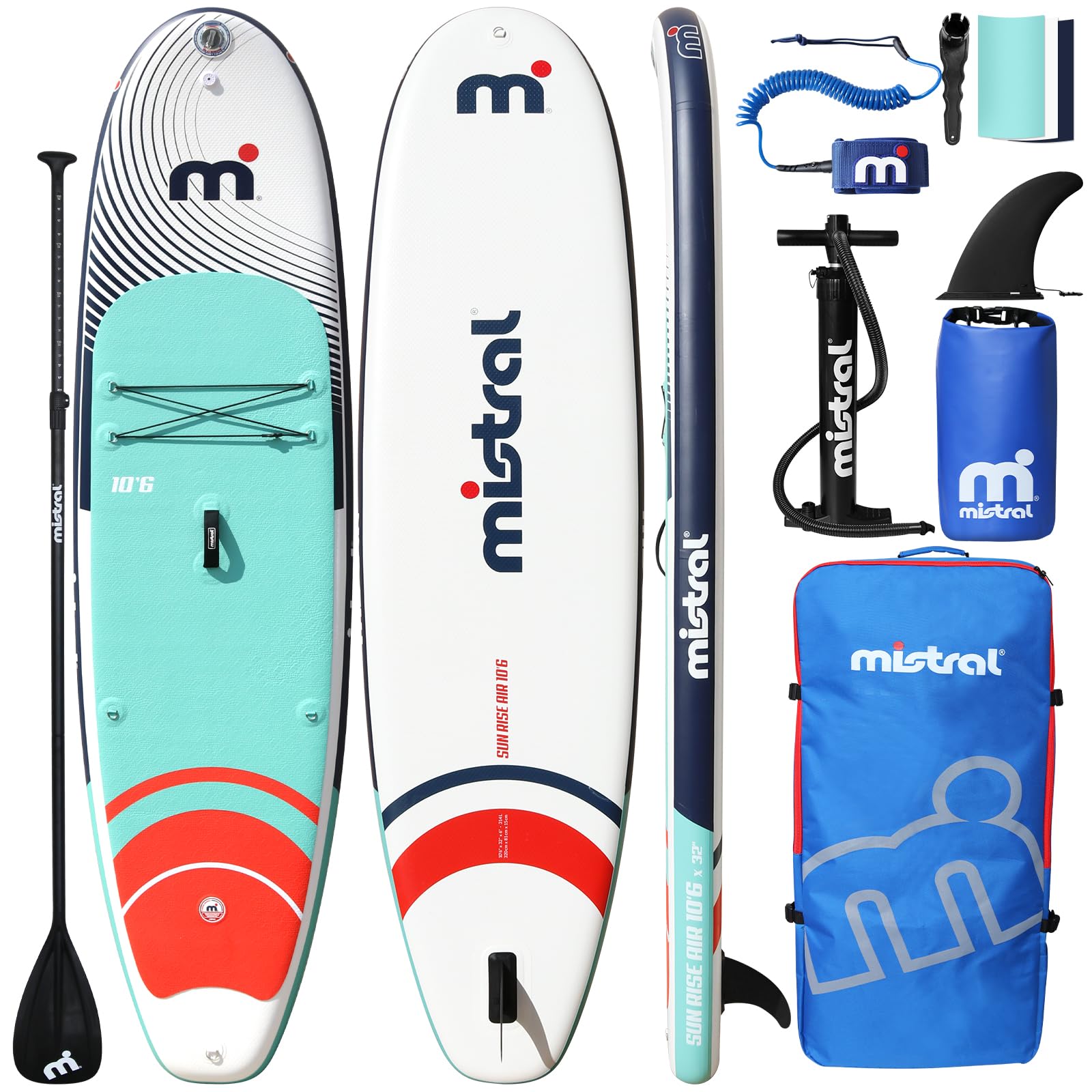 Mistral Inflatable Stand Up Paddle Board, 10'6''x32''x6'' Stable and Lightweight Paddleboard, with Carry Bag, Dual Action Pump, Paddle, Leash, Anti-Slip EVA Deck for Adults & Youth