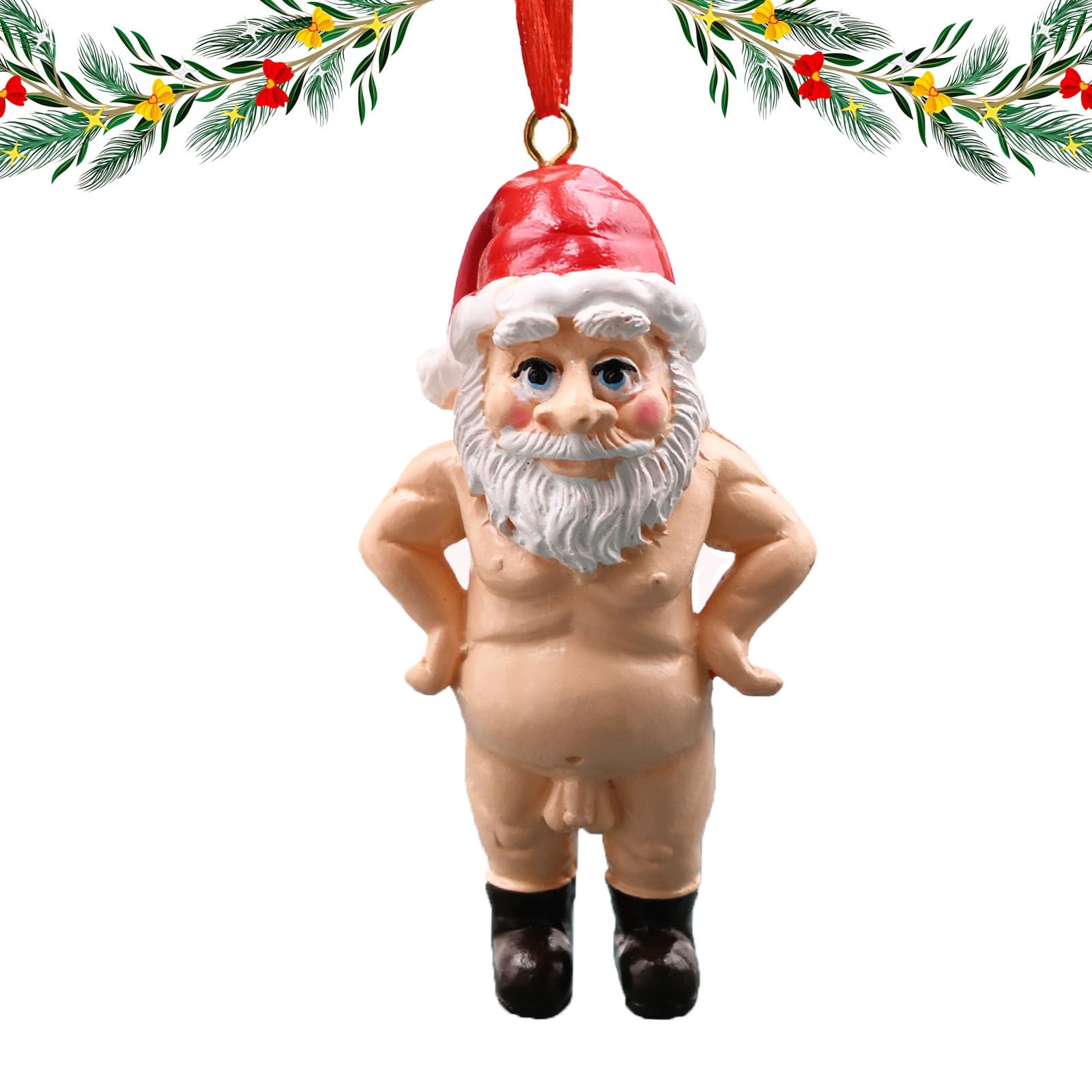 Naughty Christmas Ornaments, 3D Novelty Funny Santa Pendant, Hanging Pendant Decorations for Home Xmas Party (Yellow)