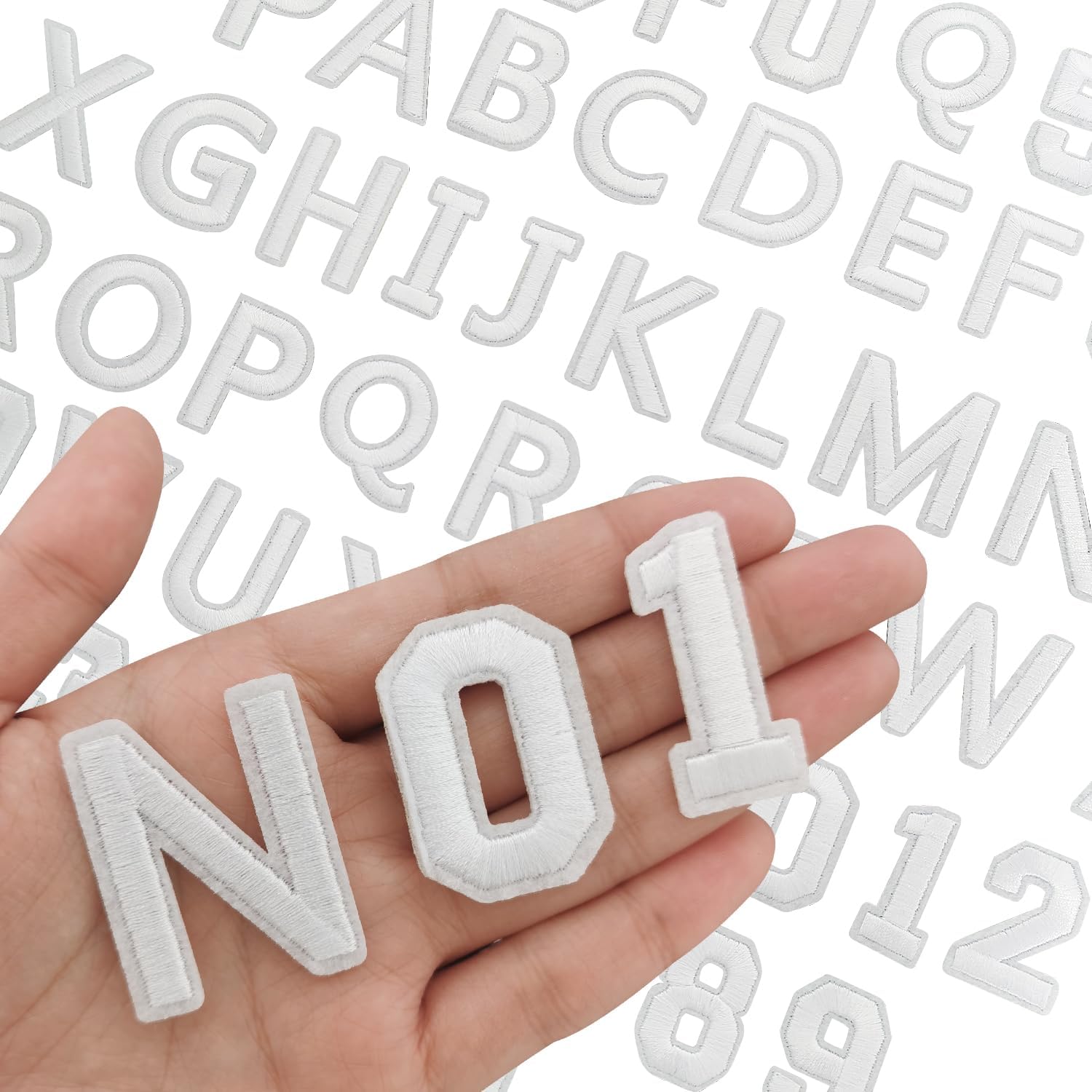 72 PCS Iron on Letters Numbers Patches, Embroidered Patches Letters A-Z Numbers 0-9 Applique for Clothes, Dress, Hat, Jeans, DIY Accessories, White