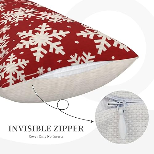 Miniatura 10 de NIDITW Regalo de invierno feliz Navidad copo de nieve de algodón lino lumbar rojo funda de cojín para decoración de sofá de granja 12 x 20 pulgadas