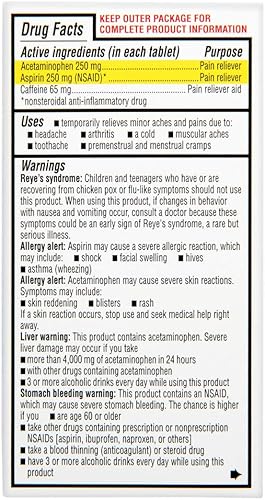 Miniatura 5 de Rite Aid Analgésico extra fuerte acetaminofeno 250 mg aspirina 250 mg cafeína 65 mg  100 tabletas  Alivio del dolorreductor de fiebre