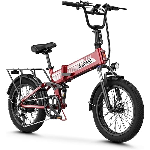 Aipas F3 Electric Bike for Adults with 1500W Motor Peak, 48V 12.8Ah Removable Battery Max 62 Miles 28MPH,20" x 3.0 Fat Tire Folding Electric Bike with 7-Speed and Full Suspension.