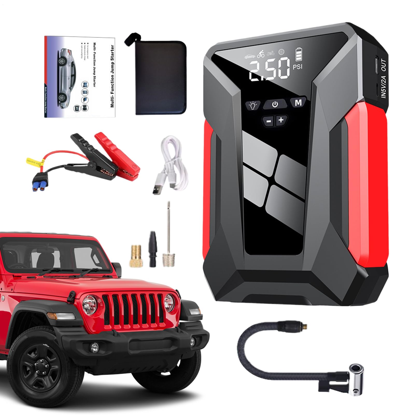 Arrancador de Batería de Coche Cargador para Baterías de Coche y Pack de | Accesorios Multifunción Duraderos para Inflar Neumáticos