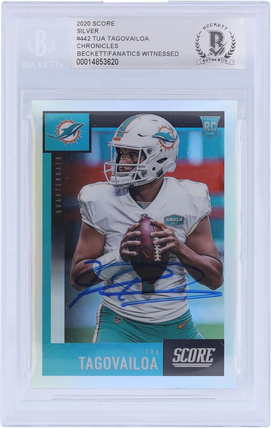 Tua Tagovailoa Miami Dolphins Autographed 2020 Panini Score Silver #442 Beckett Fanatics Witnessed Authenticated Rookie Card - Football Slabbed Autographed Rookie Cards