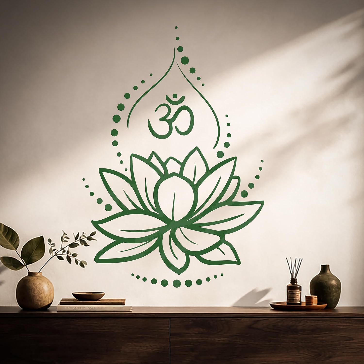 Large Vinyl Wall Decal Lotus Flower Yoga Hinduism Hindu Om Symbol Stickers Large Decor (ig4625) Gold Metallic