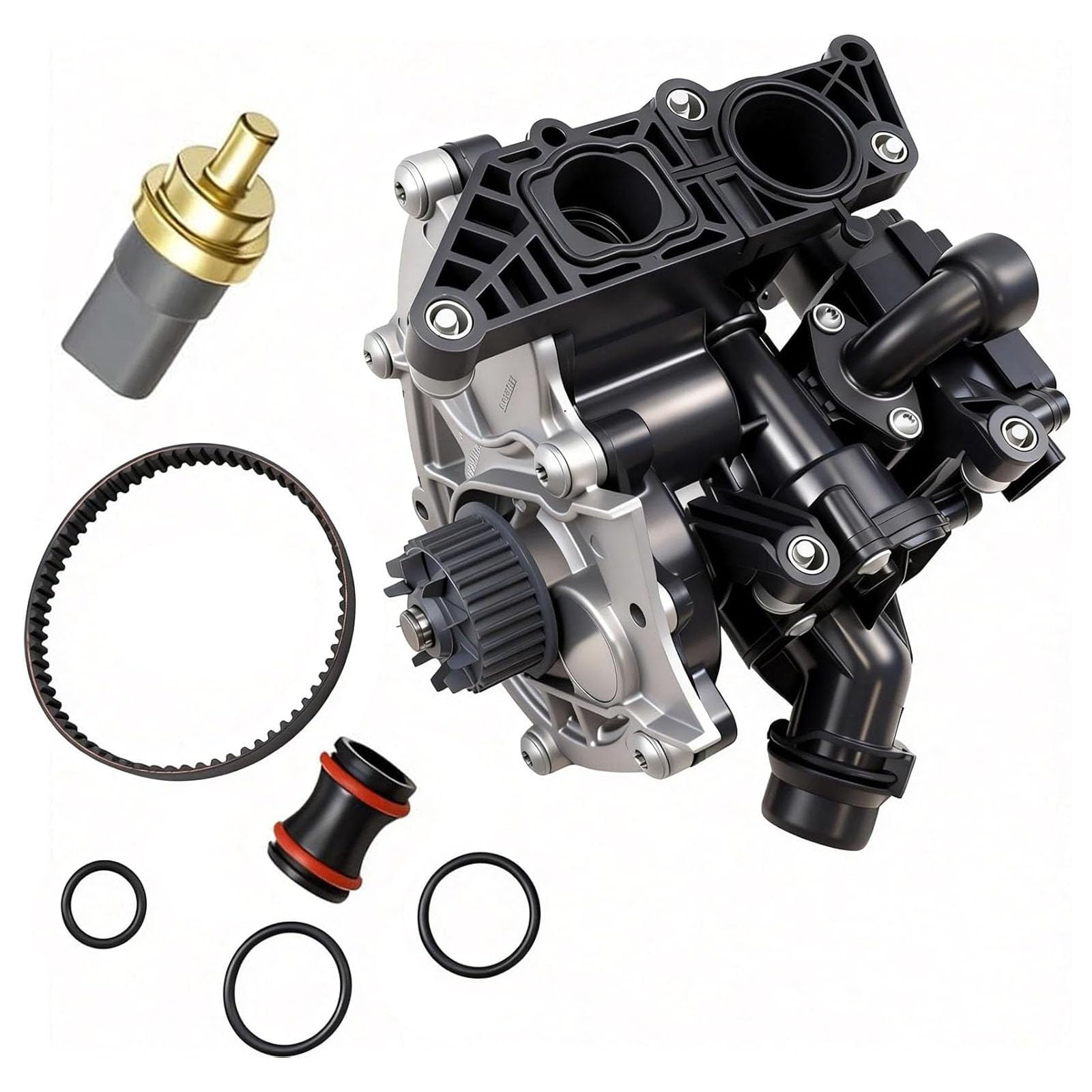 Photo 1 of Kirogi 06L121111H Water Pump Thermostat Assembly with water temperature sensor fit for Beetle 2.0L 2018-2019, Passat B7 2.0L 2018-2020, A1 A3 Q3 Q7 2015-2020 Direct Replacement OE 06L121111J