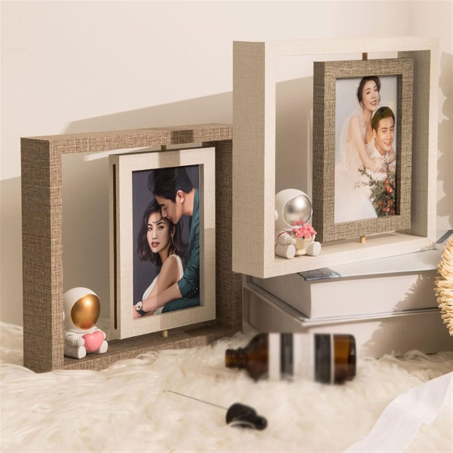 Picture Frames Creative Double-Sided Rotating Photo Frame Decoration 6-inch Wedding Photo Art Photo Display Frame Photo Frame for Desk (Color : 1, Size : 6"/Inner diameter10.2 * 15.2cm)