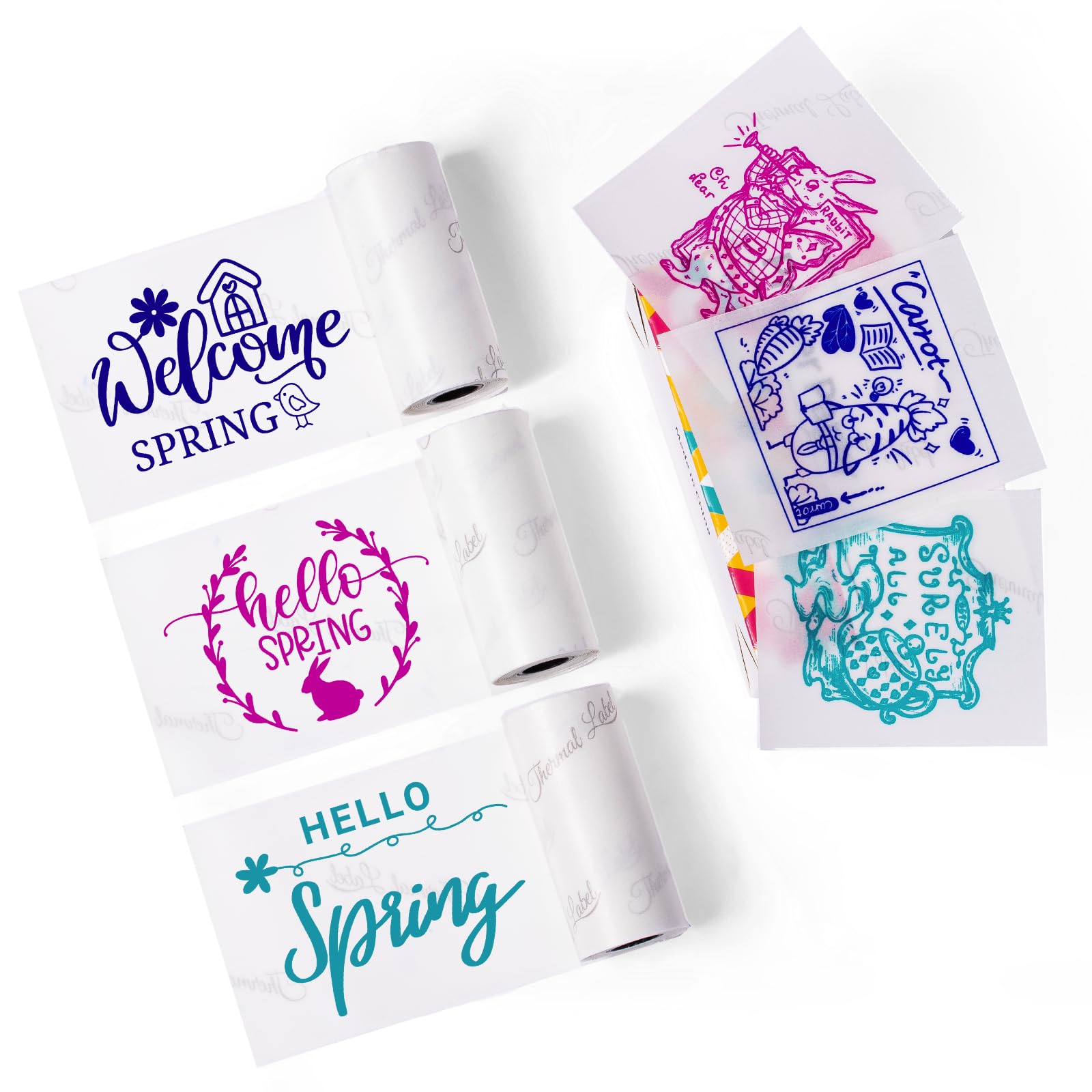 PHOMEMO 자체 접착 열전사지 로즈레이크 그린 및 네이비 블루 글자 폭 53MM 롤 3