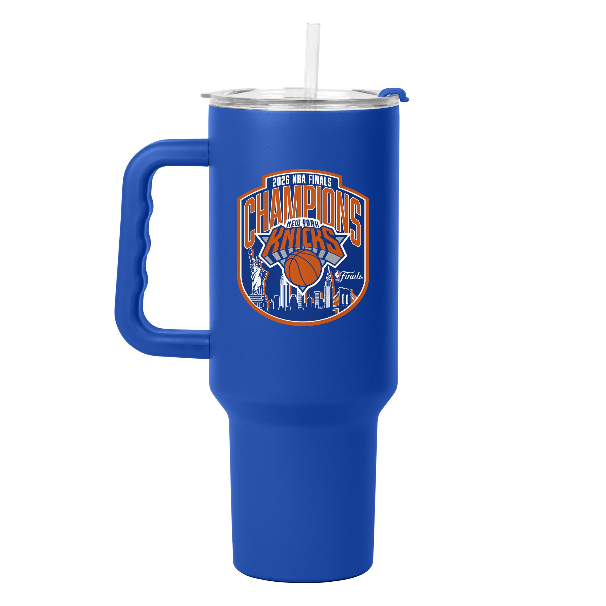 Logo Brands Team Color New York Knicks Nba Finals Champions 40 Oz Stainless Steel Tumbler - Official Nba Finals Champions Logo, Handle & Straw Built-In