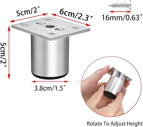 Miniatura 2 de 4 patas de gabinete de aleación de aluminio de 2 pulgadas, patas de repuesto ajustables para muebles, patas de pie, sofá, cama, escritorio, mesa,