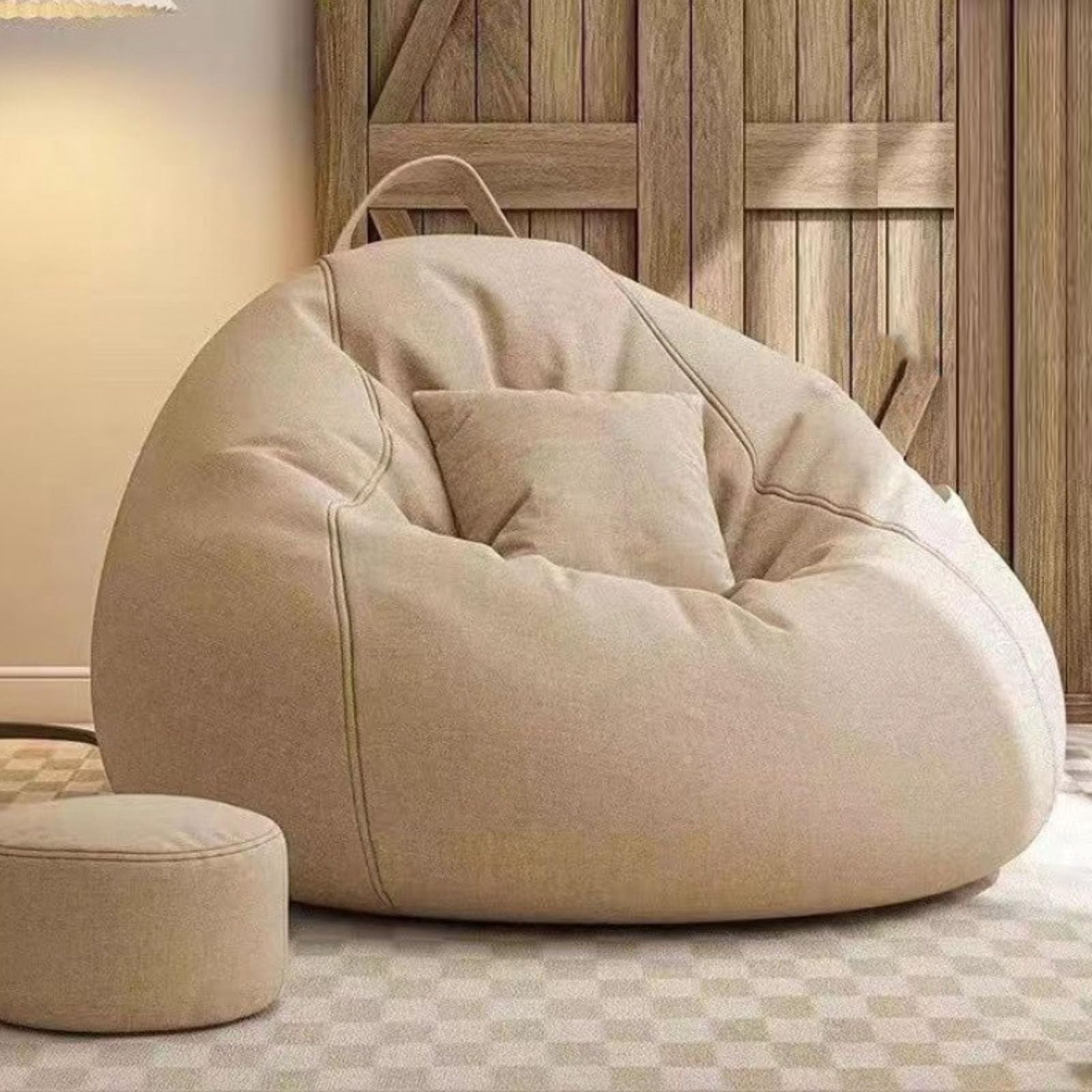 Pouf Poire Rond en Mousse à mémoire de Forme, canapé Moelleux avec Repose-Pieds et Oreiller, Pouf d'intérieur rembourré pour Salon, Chambre à Coucher, Balcon, Kaki, Moyen