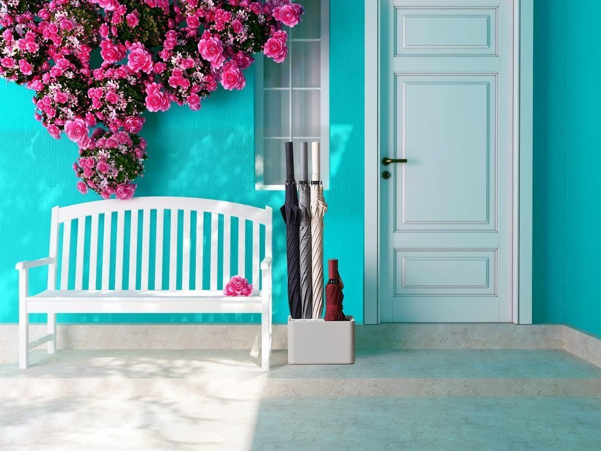 Portaombrelli Da Moderno Per Esterno Interno, Grigio Design Portaombrelli Plastica, Contiene 15 Ombrelli, 18 X 18 X 26.5 Cm Porta Ombrelli Di Grande Capacità, Con Vassoio Rimovibile Per La Pioggia