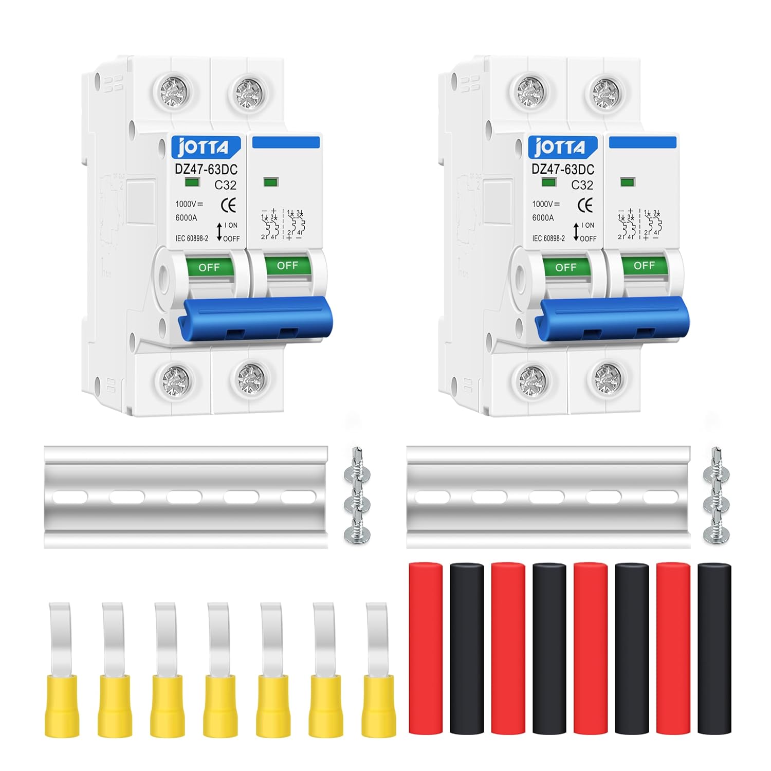JOTTA DC Miniature Circuit Breaker,2 Poles 1000V for Solar PV System,Din Rail Installation (2 PCS 32A)