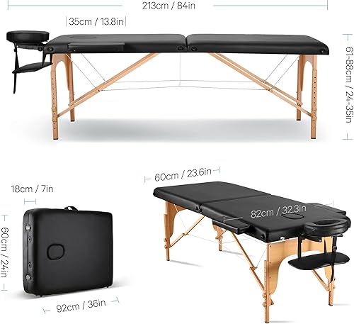 Miniatura 7 de CHRUN Mesa de masaje portátil, cama de masaje para pestañas, cama de spa, para tatuaje, cara, cuna, altura de 35 pulgadas, ajustable, 2 pliegues con