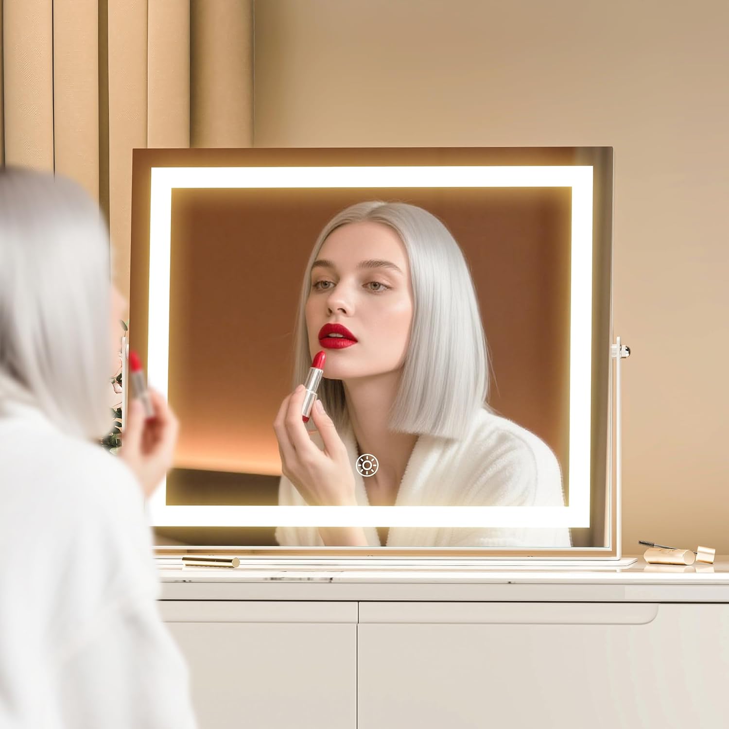 MINISO Vanity Mirror with Lights-13.8" x 10.6" LED Makeup Mirror, 3 Color Modes Touch Control and Brightness Adjustment Lighting Mirror, 10X Magnifying Glass, 360° Rotation Right-angle 13.8"L x 10.6"W