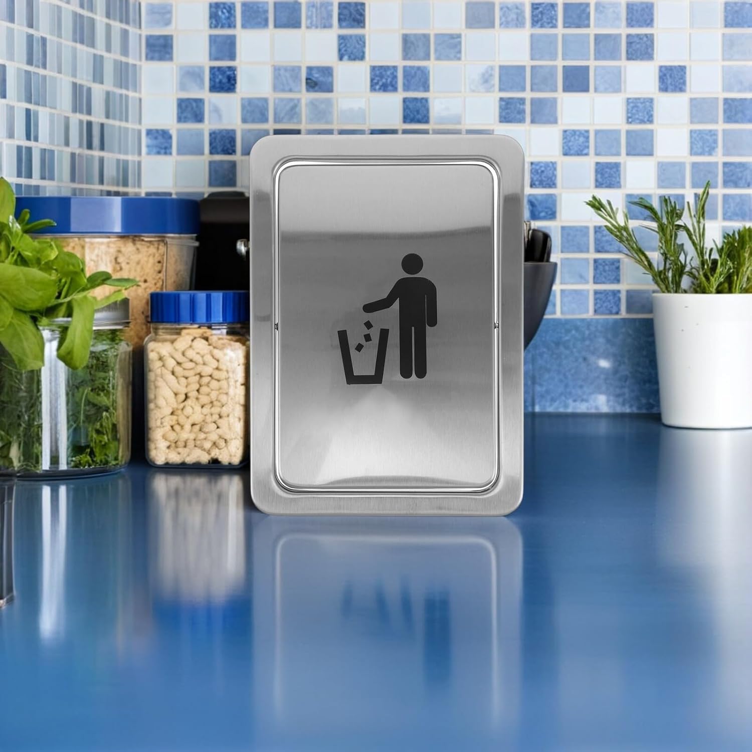 Built-in Countertop Embedded Trash Can Lid 25x17cm Stainless Steel Swing Flap Garbage Cover for Kitchen Office Recycling Bin