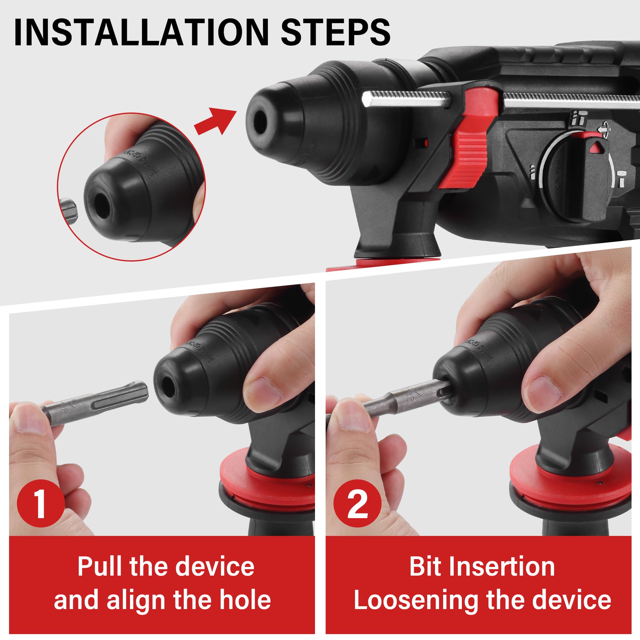 TEENO Marteau Perforateur Filaire SDS Plus 950W avec 17 Accessoires, Marteau Perforateur 0-1150RPM/5100BPM avec 4 Fonctions et Embrayage de Sécurité,Vitesse Variable,Béton, Acier, Bois