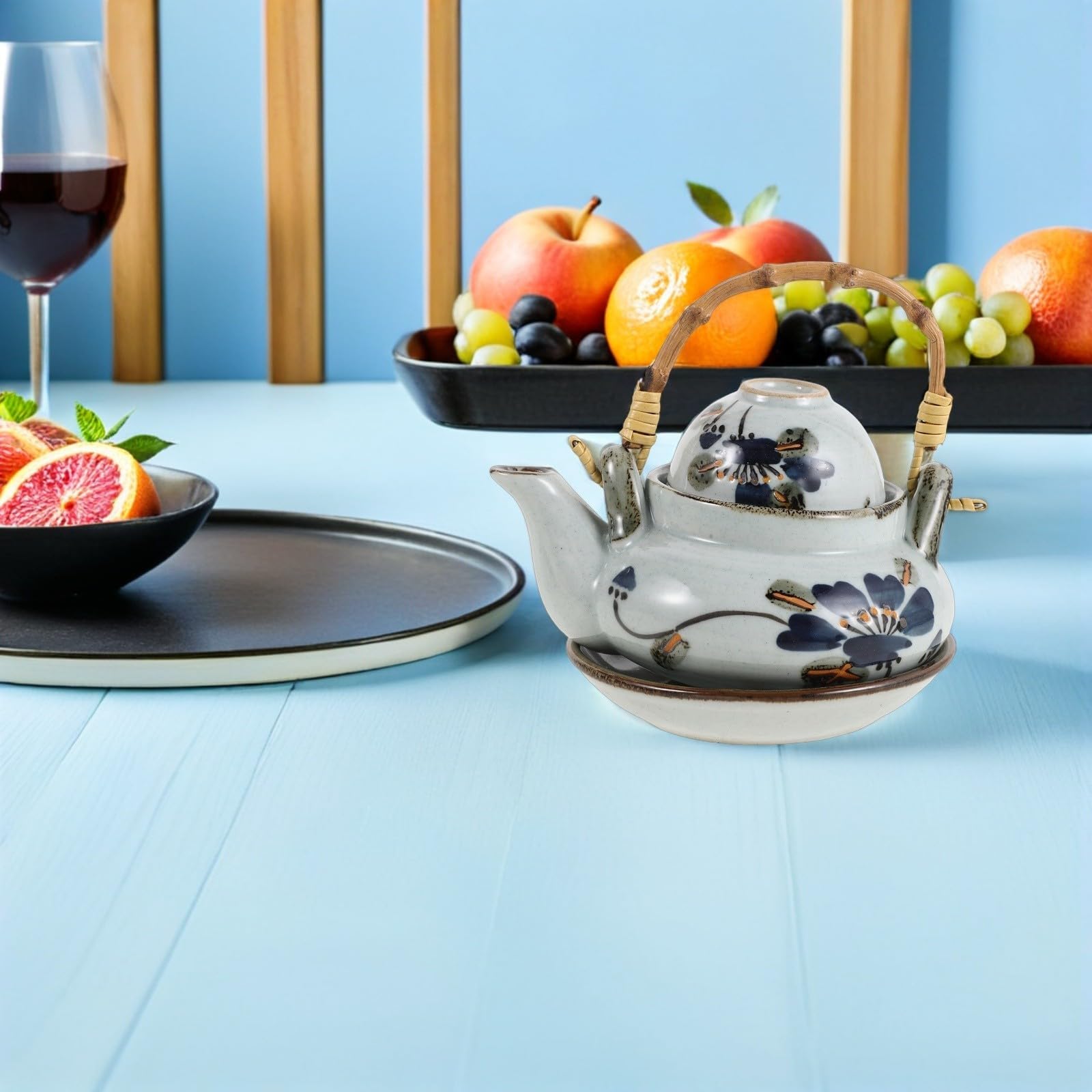 Juego de Tetera Japonesa de Cerámica Auténtica de 300ml con Tapa, Estilo Vintage Rústico, Adecuado para Sopa de Mariscos y Catering en Restaurantes